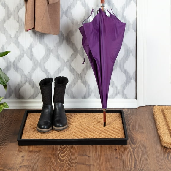 Natural & Recycled Rubber Boot Tray with Cross Embossed Coir Insert