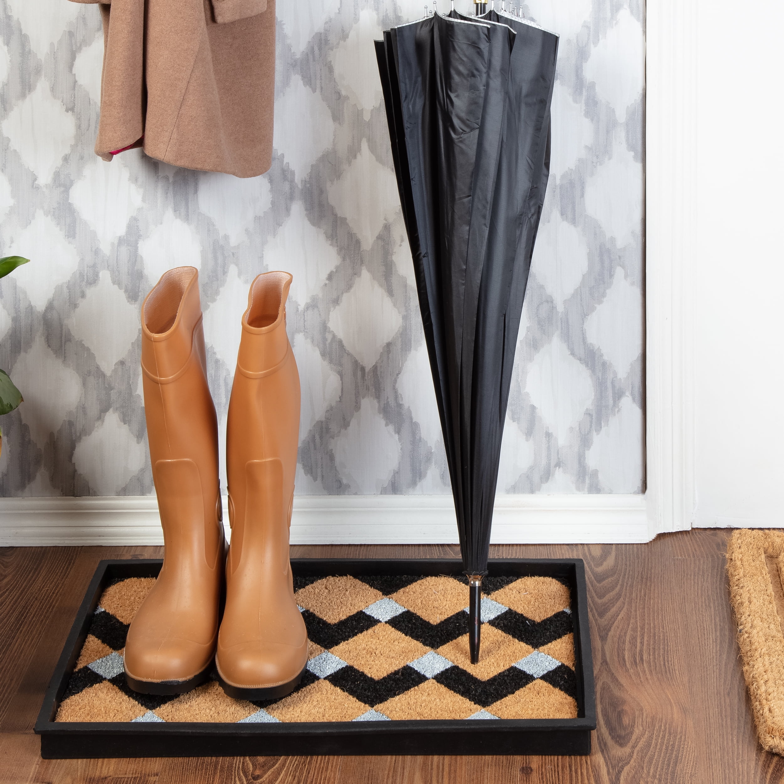 Eco-Friendly Black and Tan Coir Rubber Boot Tray