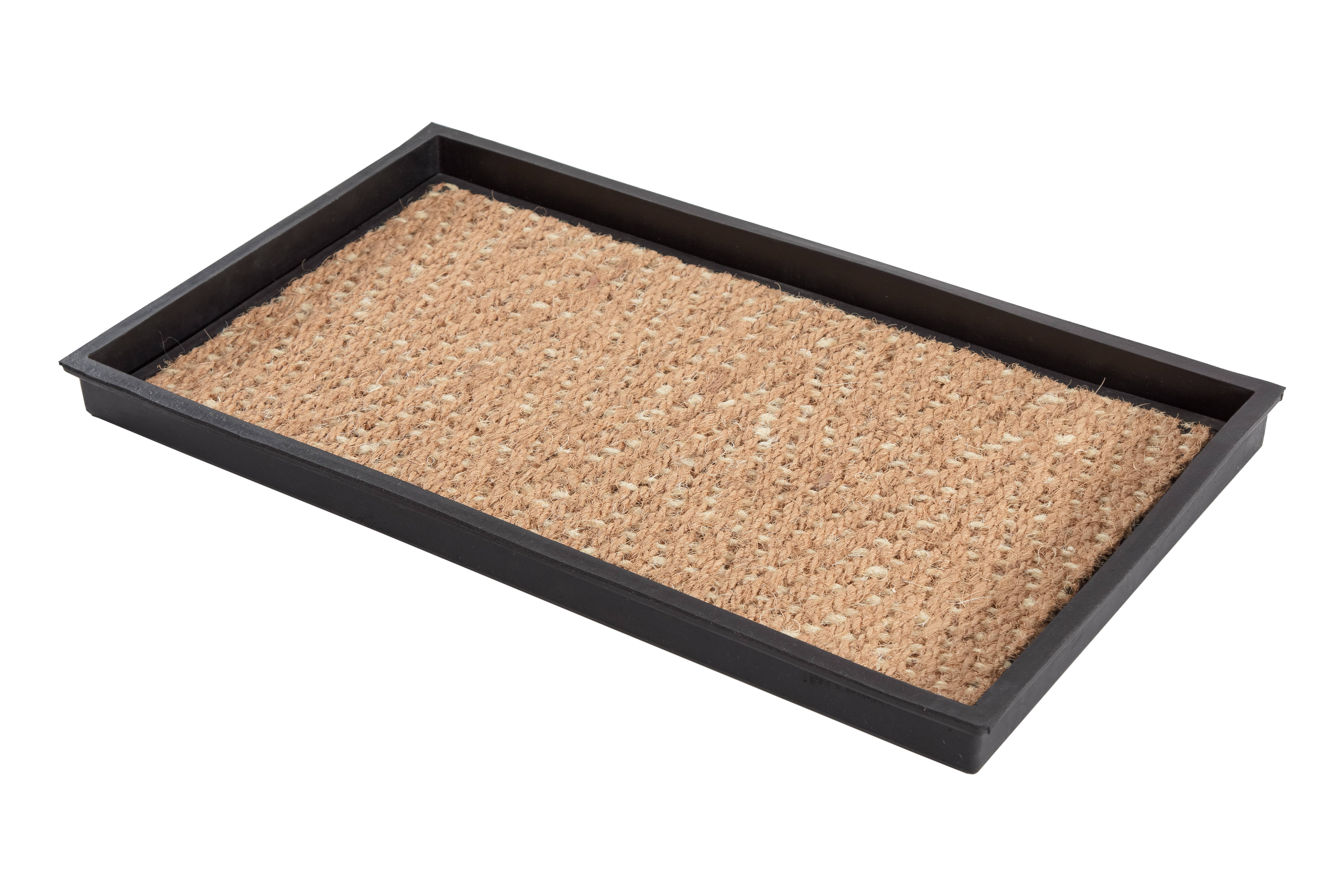 Natural Tan and Black Coir Outdoor Boot Tray