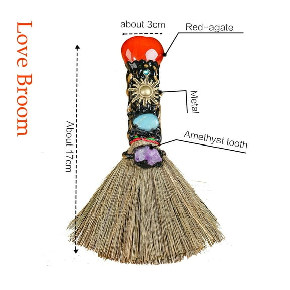 Natural Red Agate Magic Broom Crystal Witch Broom Reiki Healing Crystal Handmade for Cleansing Bedroom Office Home Decor Gifts (Red Agate)