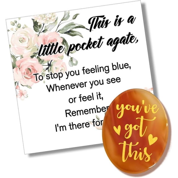 Natural Red Agate Stone "You've got This" Heart Carved Calming Natural Agate Reki Stones Agate Calming with Meaning Card for Stress Relief Anxiety Inspirational Gifts