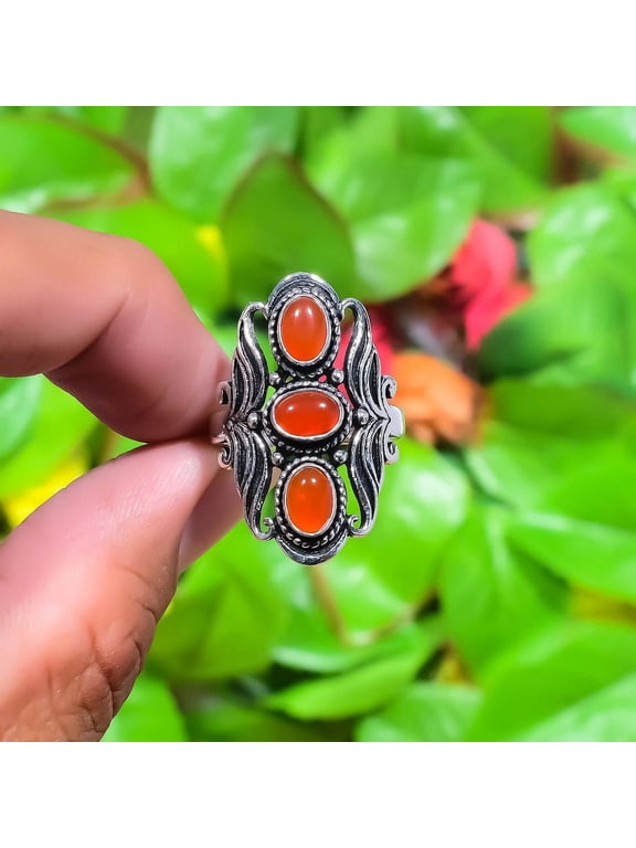 Natural Red Carnelian Gemstone Handmade 925 Sterling Silver Ring Size 7