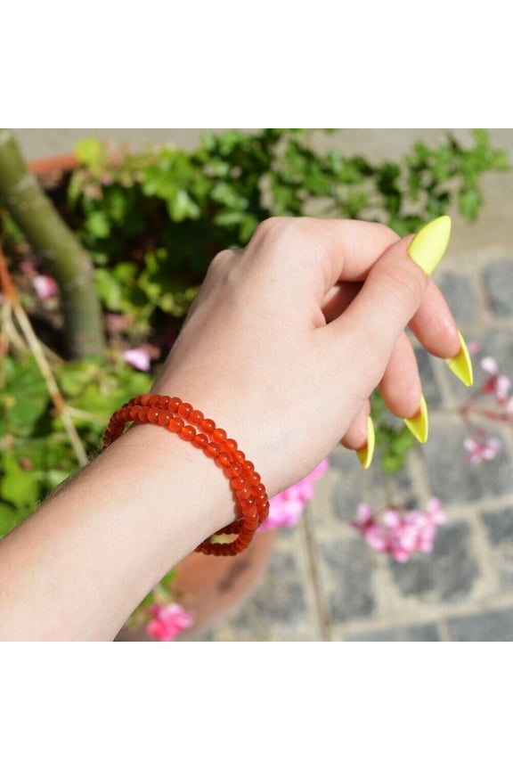 Natural Red Carnelian Stone Bracelet 5mm Gemstone Stretch Bracelet Handmade