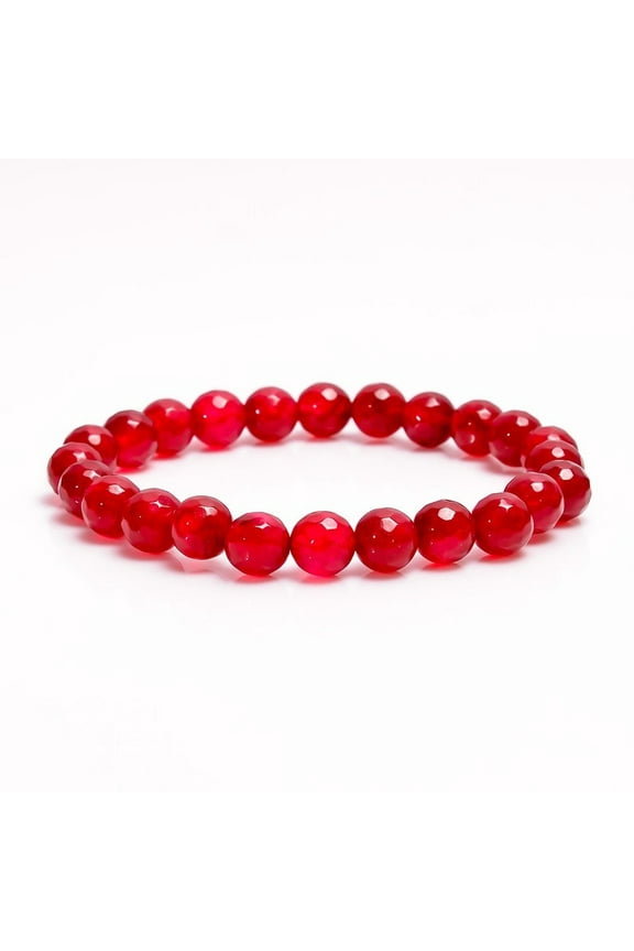 Natural Red Chalcedony 8mm round Shape faceted Cut Beads Stretchable Bracelet for Men & Women.