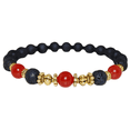 thumbnail image 1 of Natural Red Coral & Black Lava 8mm Round Shape Smooth Cut Beads Stretchable Bracelet for Men & Women., 1 of 3