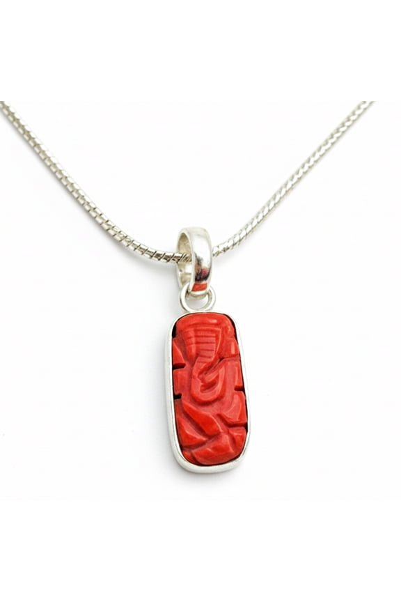 Natural Red Coral Ganesha Pendant, 925 Sterling Silver, Lord Ganesh Charm, Hindu Deity Jewelry