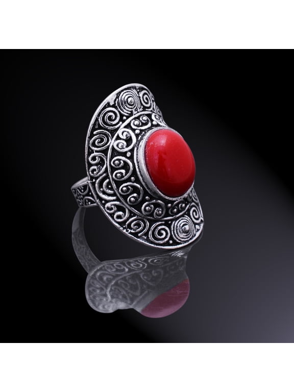 Natural Red Coral Gemstone Handmade 925 Sterling Silver Ring Size 6