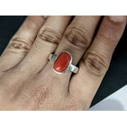 Natural Red Coral Silver Ring | Certified Moonga Mangal Dosh Mars Planet Birthstone | Oval 4-10 Carat/Ratti Organic Stone | Vedic Astrology