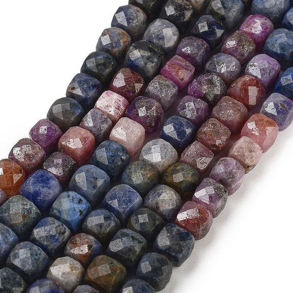 Natural Red Corundum/Ruby and Sapphire Beads Strands Faceted Cube 4.5~5x4.5~5x4.5~5mm Hole: 0.7mm about 82~85pcs/strand 15.16~15.55''(38.5~39.5cm)