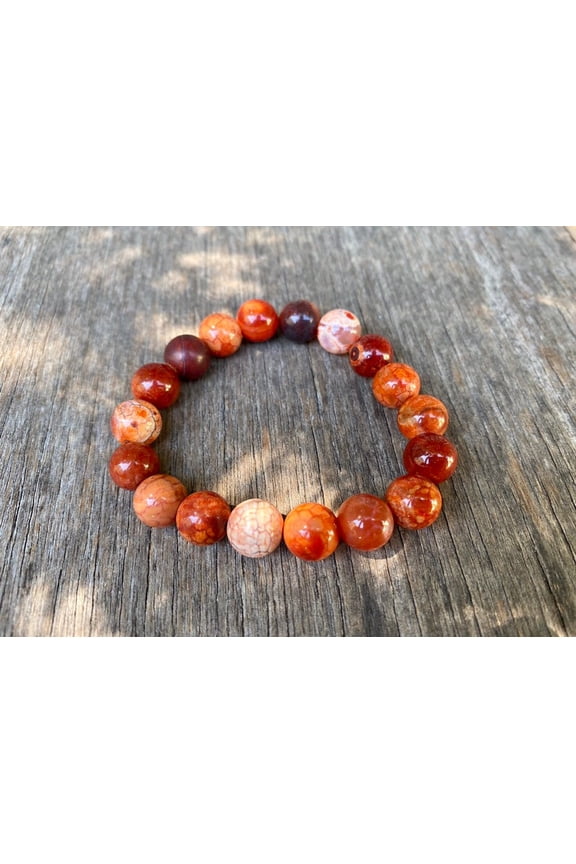 Natural Red Fire Agate 10mm round Shape smooth Cut Beads Stretchable Bracelet for Men & Women.