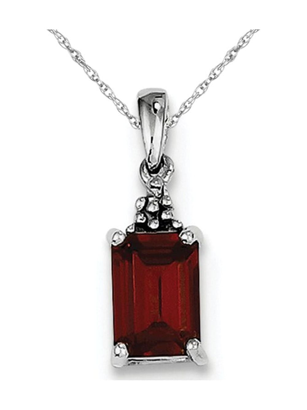 GEM AND HARMONY Natural Red Garnet 1.00 Carat (Ctw) Pendant Necklace in Sterling Silver with Chain