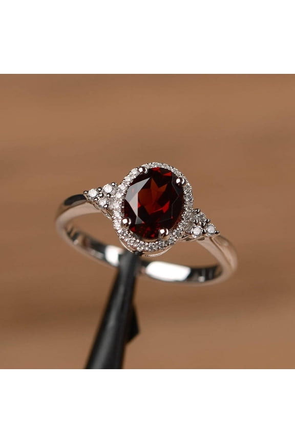 Natural Red Garnet 925 Sterling Silver Ring, Gift for Her, Engagemant Ring, Birthstone Rings for Women, Gift For Her