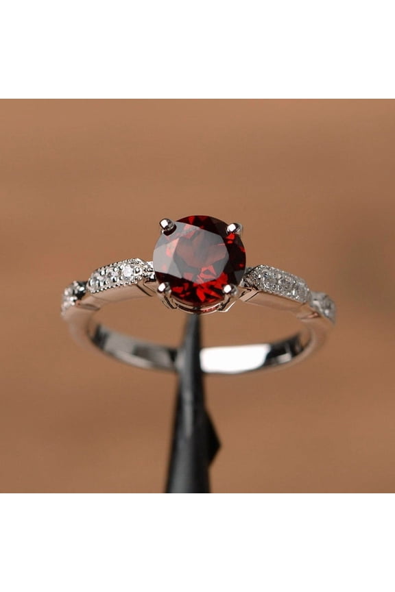 Natural Red Garnet 925 Sterling Silver Ring, Gift for Her, Engagemant Ring, Birthstone Rings for Women, Gift For Her