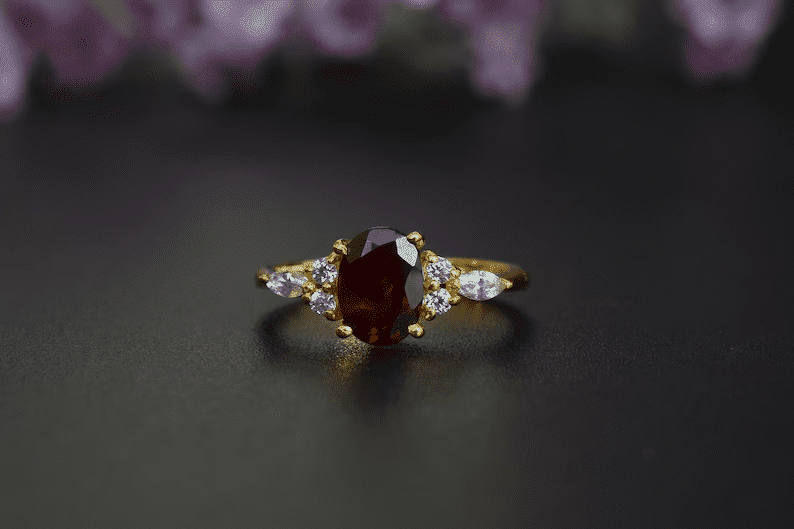 Arena Gems Jewellery Cluster Ring Genuine Garnet Engagement Ring, Sterling Silver, Size 7