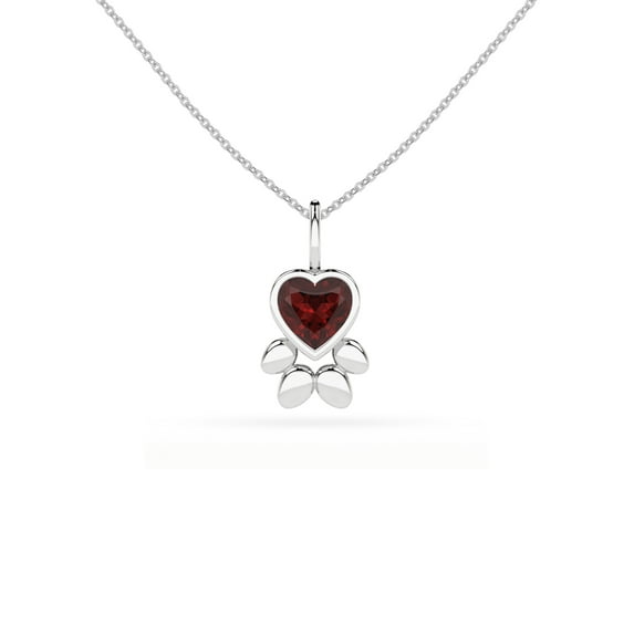 Natural Red Garnet Heart-Cut Paw Shape Pendant Necklace in Sterling Silver for Women with 18-inch Adj. Chain, January Birthstone Jewelry for Her Birthday, Wedding Anniversary, Christmas, Mothers Day