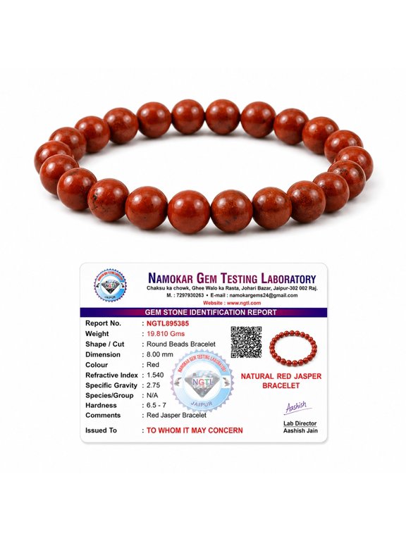 Natural Red Jasper Beads Bracelet 8mm | Certified Healing Stone Quartz Bracelet | Grounding Energy, Strength & Stability Crystal Jewelry | Unisex Elastic Wrist Bracelet