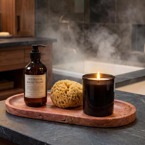 Natural Red Limestone Vanity Tray - Authentic Stone Decorative Catchall for Bathroom Counter, Perfume Organizer, Jewelry & Entryway Key Dish - Decor, 11.6" x 5.9"