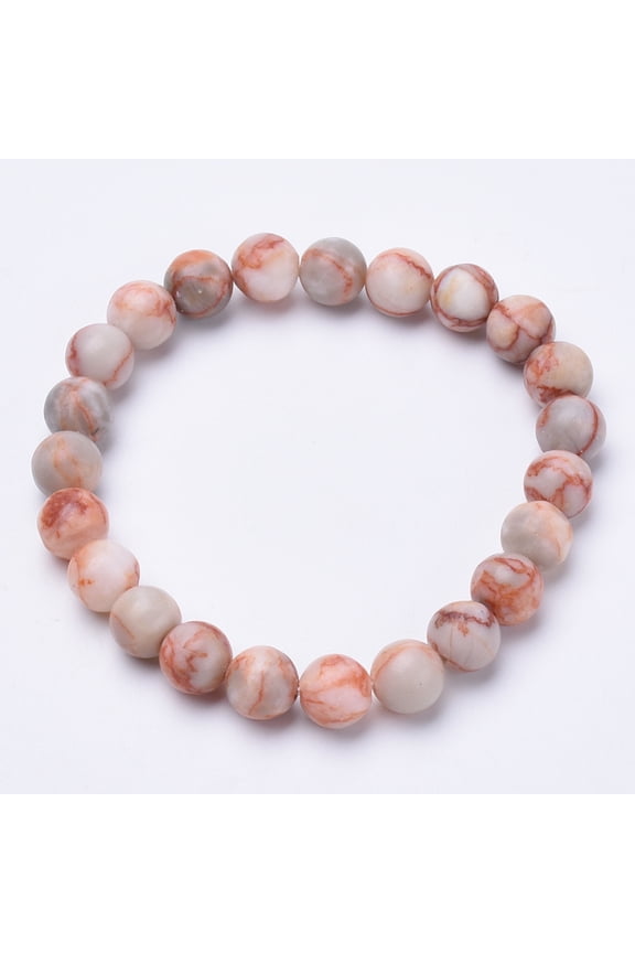 Natural Red Line Jasper Beaded Stretch Bracelets Round 1-3/4 inch~2-1/8 inch(48~54mm)