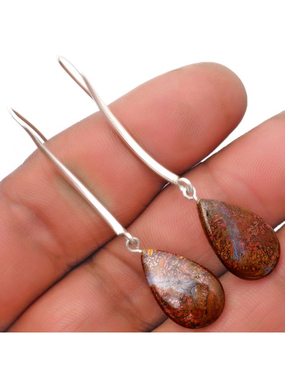 Natural Red Moss Agate 925 Sterling Silver Earrings Jewelry E-1095 SDE62696