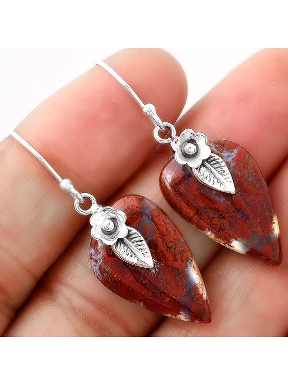 Natural Red Moss Agate 925 Sterling Silver Earrings Jewelry E-1137 SDE86781