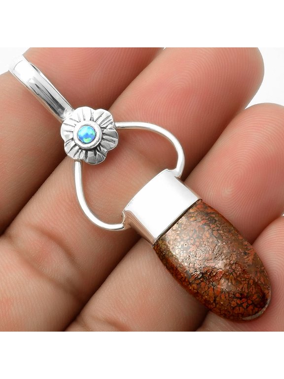Natural Red Moss Agate & Fire Opal 925 Sterling Silver Pendant Jewelry P-1583 SDP117111
