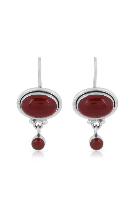 Natural Red Onyx Dangle Earrings in 925 Sterling Silver with Oval & Round Red Gemstones Handmade Drop Earrings for Women, Elegant Artisan Jewelry Gift for Anniversary, Birthday & Special Occasions