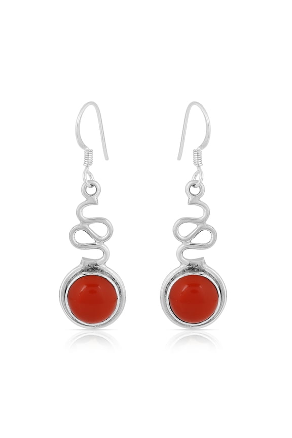 Natural Red Onyx Dangle Earrings in 925 Sterling Silver – Handmade 9.5 mm Round Gemstones with Bezel Setting and Fish Hook Backs