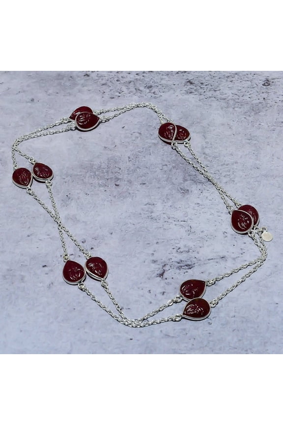 Natural Red Onyx Gemstone Handmade 925 Sterling Silver Gift Necklace 18"