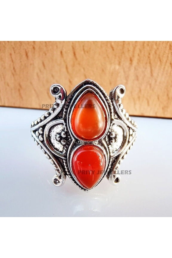 Natural Red Onyx Ring 925 Sterling Silver Handmade Ring