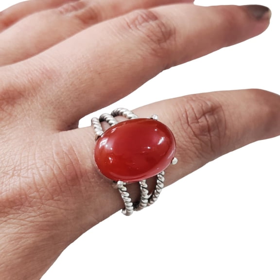 Natural Red Onyx Ring, Red Onyx Gemstone Ring, December Birthstone, 3 Twisted Band, 925 Sterling Silver, Womens Ring, Christmas, Thanksgiving, Handmade, Statement Jewelry, Natural Gemstone Ring