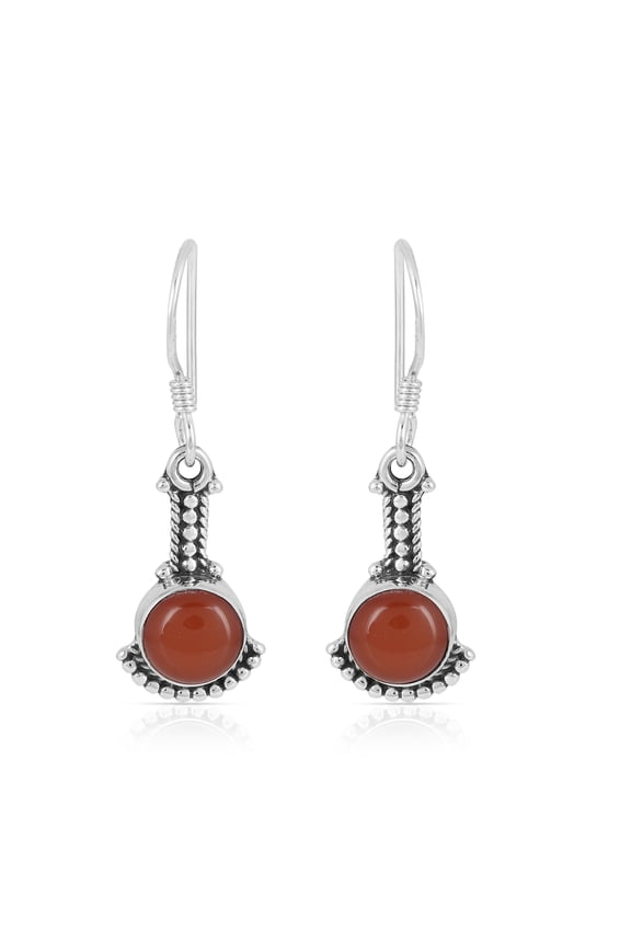 Natural Red Onyx Round Gemstone Dangle Earrings in 925 Sterling Silver with Bezel Setting & Fish Hook Backs – Handmade Jewelry Gift for Women, Perfect for Anniversary, Birthday & Special Occasions
