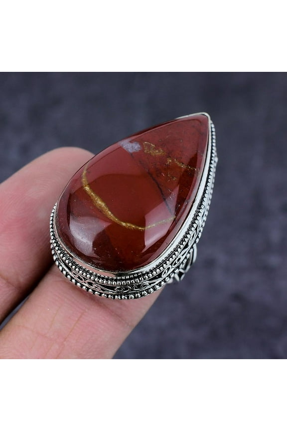 Natural Red River Jasper Gemstone Handmade 925 Sterling Silver Ring Size 10