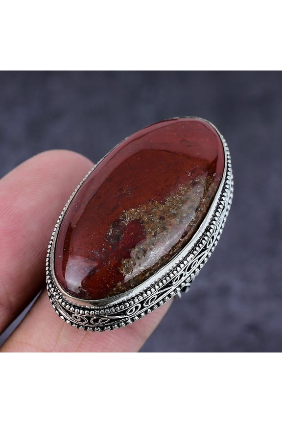 Natural Red River Jasper Gemstone Handmade 925 Sterling Silver Ring Size 10