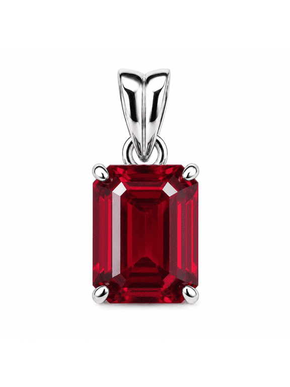 Natural Red Ruby 925 Sterling Silver Gem Pendant, 19 Carat, Emerald Shape