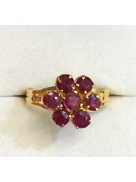 Natural Red Ruby Flower Ring Ladies Ring 14K Solid Yellow Gold Plated Silver