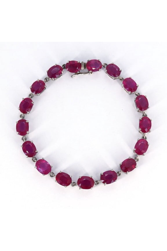 Natural Ruby Gemstone Tennis Bracelet, 925 Sterling Silver