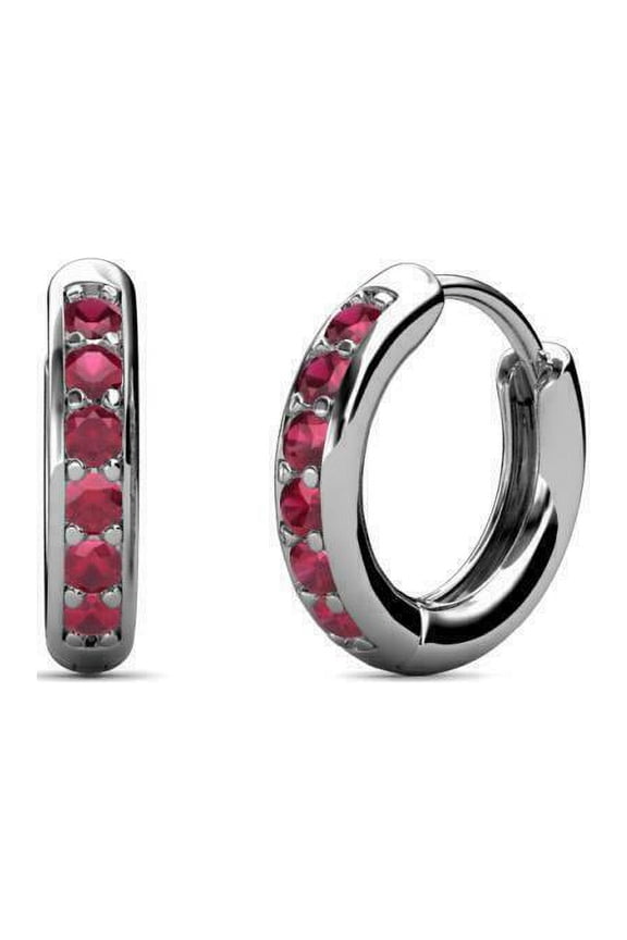 Natural Red Ruby Hoop Womens Earrings in 14K White Gold Christmas Gift Earrings for Beloved