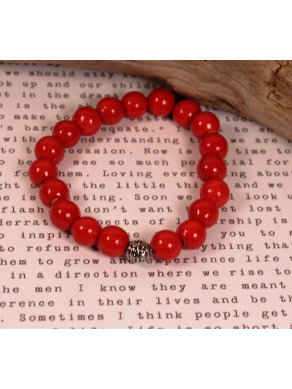 Natural Red Stone 10mm Round Shape Smooth Cut Beads Stretchable Bracelet for Men & Women.