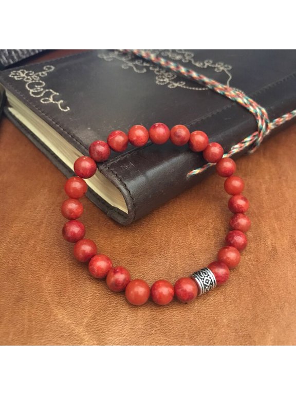 Natural Red Stone 8mm Round Shape Smooth Cut Beads Stretchable Bracelet for Men & Women.