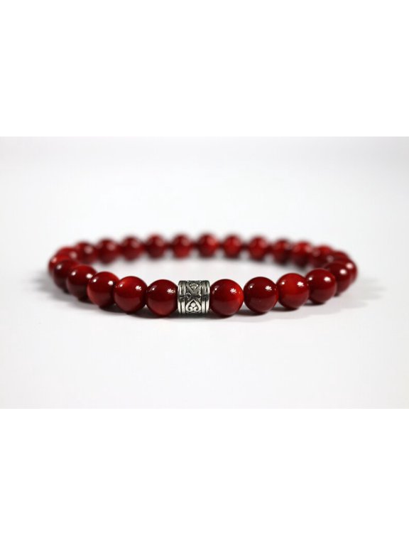 Natural Red Stone 8mm Round Shape Smooth Cut Beads Stretchable Bracelet for Men & Women.