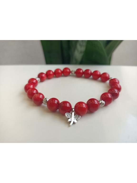 Natural Red Stone 8mm round Shape smooth Cut Beads Stretchable Bracelet for Men & Women.