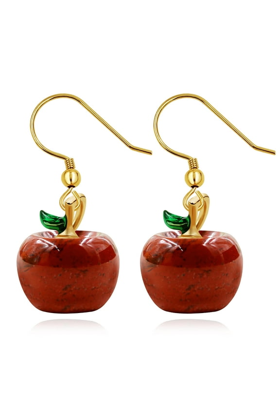Natural Red Stone Apple Earrings Back to School Teacher Appreciation Gifts Cute Fruit Red Apple Drop Earrings Y4029