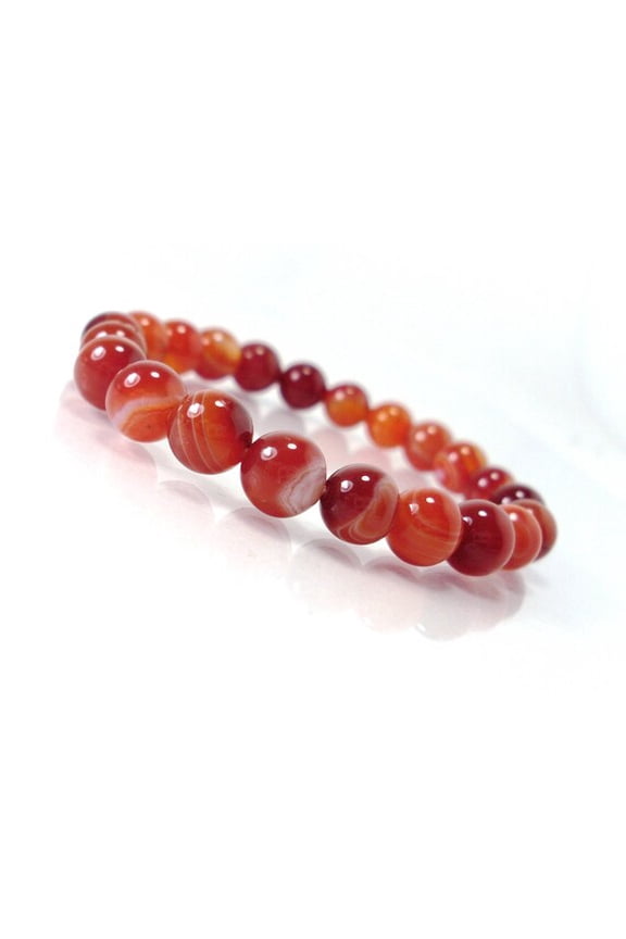 Natural Red Stripe Agate 8mm round Shape smooth Cut Beads Stretchable Bracelet for Men & Women.