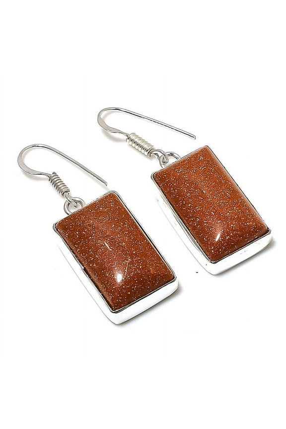 Natural Red Sunstone Gemstone Handmade 925 Sterling Silver Earring 1.65"