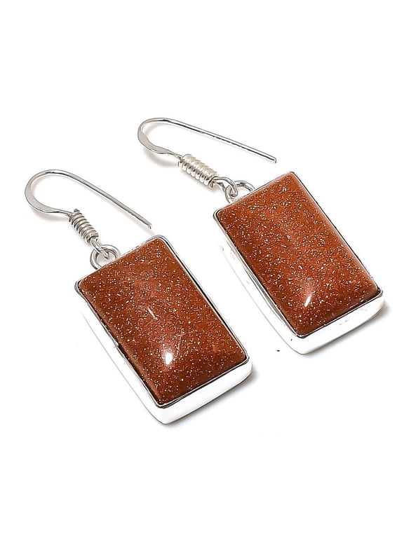 Natural Red Sunstone Gemstone Handmade 925 Sterling Silver Earring 1.65"