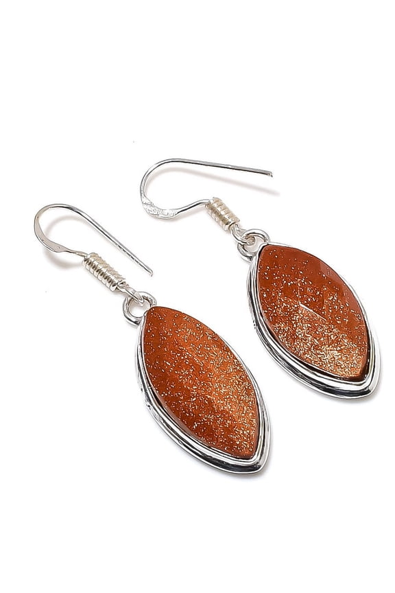 Natural Red Sunstone Gemstone Handmade 925 Sterling Silver Earring 1.89"