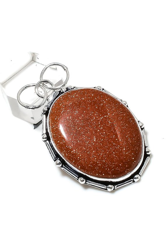 Natural Red Sunstone Gemstone Handmade 925 Sterling Silver Pendant 2.17"