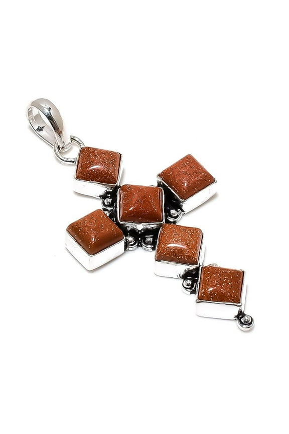 Natural Red Sunstone Gemstone Handmade 925 Sterling Silver Pendant 2.96"