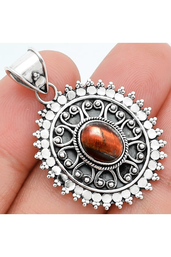 Natural Red Tiger Eye 925 Sterling Silver Pendant Jewelry P-1214 SDP157556