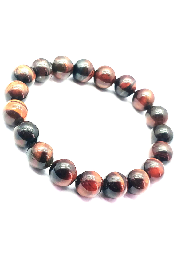 Natural Red Tigers Eye 10mm Round Shape Smooth Cut Beads Stretchable Bracelet for Men & Women.